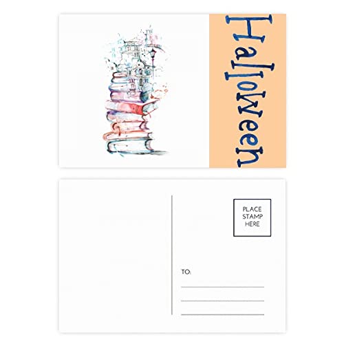 Cartes postales d'Halloween aquarelle Livres Building Street pour collectionneurs de papeterie