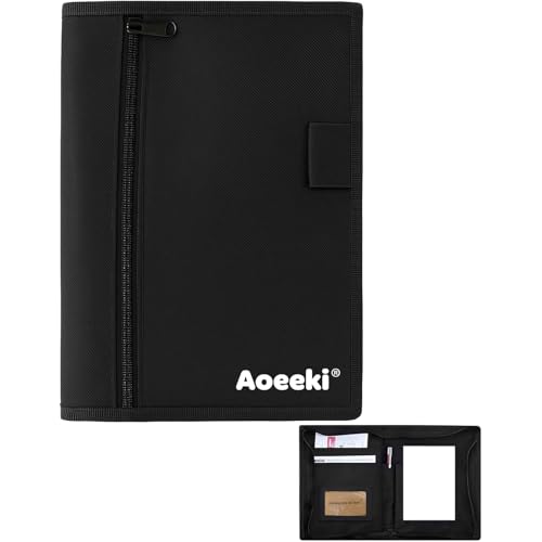 Aoeeki Car Glove Box Organizer, Registration Insurance Document Holder and Owners Manual Pouch with Flexible Secure Zippered Case Greeting Card for Vehicle Truck (Black)