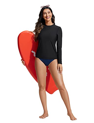 Crz Yoga Womens Upf 50+ Long Sleeve Rash Guard - Quick Dry High Neck Uv Sun Protection Shirts Surfing Swim Shirt Black Small #TOP3