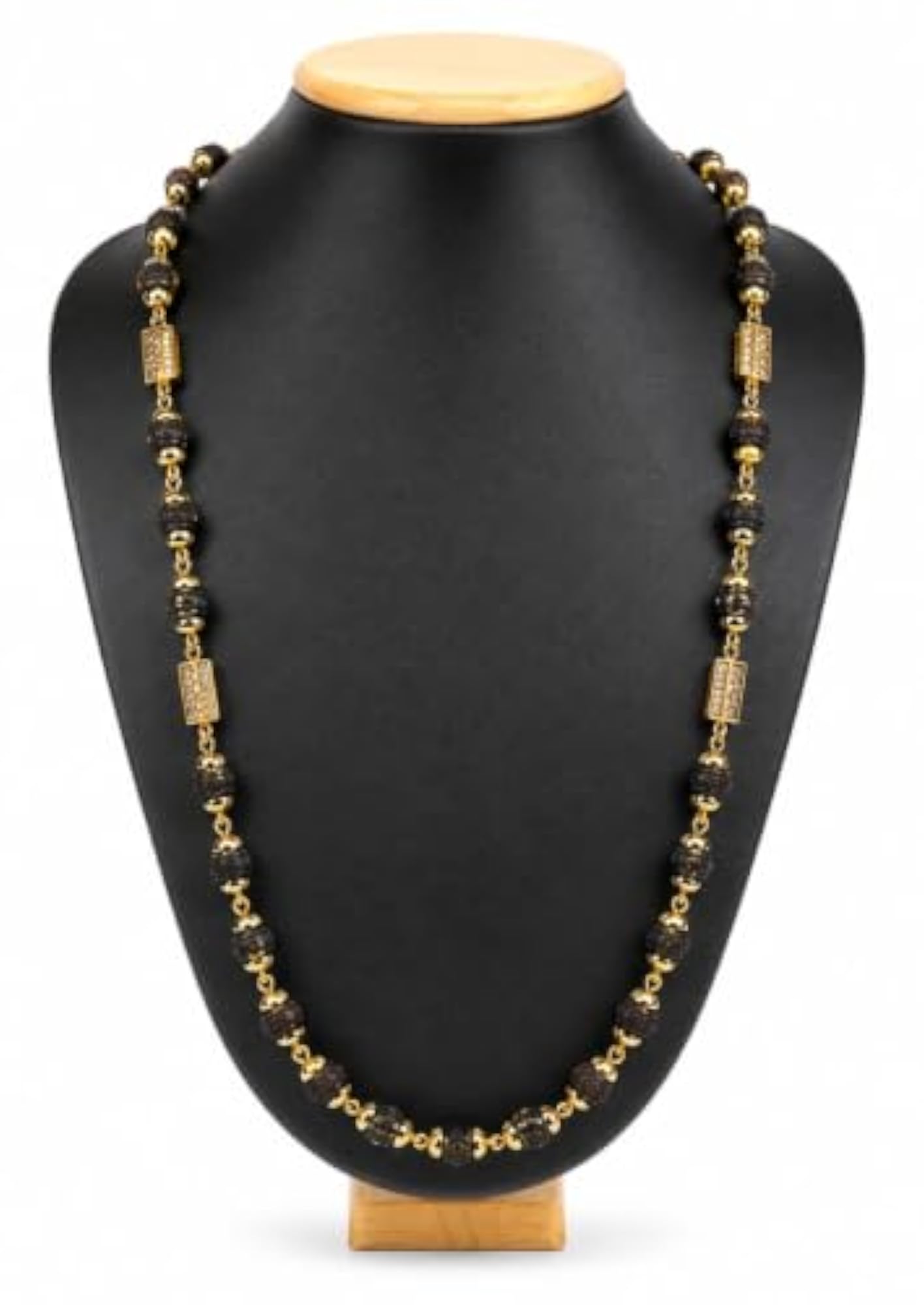 Men's Gold & Black Beaded Chain Necklace, Gold Plated