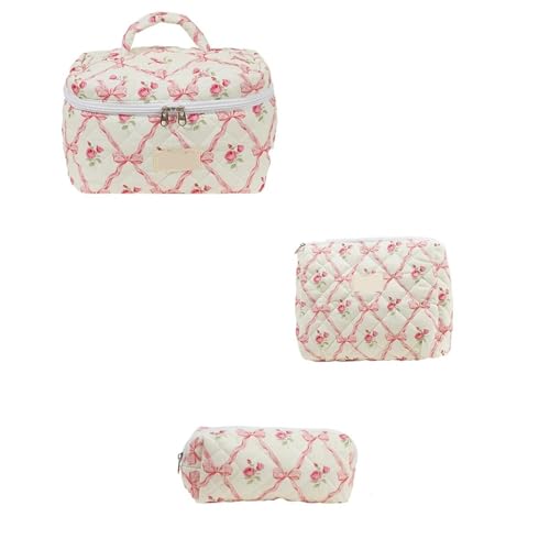 Bolsa de Maquillaje Acolchada 3 Piezas, Bolsa cosméticos portátil Gran Capacidad con Estampado Floral, Almacenamiento for el Cuidado la Piel para Viaje, Piscina, Gimnasio(Color-14)