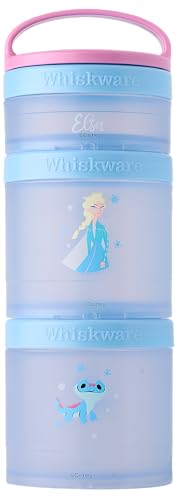 Whiskware Disney Princess Frozen, Stackable Snack Containers for Kids, 3 Stackable Snack Cups for School or Travel, Formula and Cupholder Friendly, Elsa and Bruni