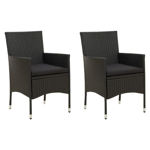 YITHOPI Gartenstühle mit Sitzpolster 2 STK. Poly Rattan Schwarz...