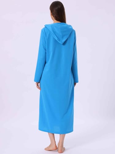 cheibear Womens Sweatshirt Robe Zip Up Hooded Bathrobe Dress Hoodie Long Sleeve Housecoat with Pockets3