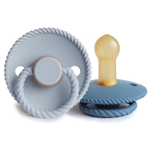 Image of FRIGG Rope Natural Rubber Baby Pacifier | Made in Denmark | BPA-Free (Ocean View/Powder Blue, 6-18 Months)