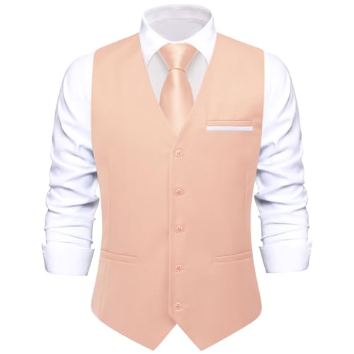Image of Hi-Tie Men's Formal Suit Vest Solid Fit Vest for Men 3 Pockets V Neck Waistcoat Business Wedding Casual