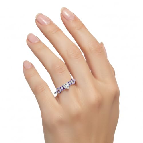 Image of Choose Your Gemstone Beautiful XO Design Diamond CZ Ring 925 Sterling Silver Heart Shape Side Stone Engagement Rings Lightweight Office Wear Everyday Gift Jewelry US Size 4 to 12