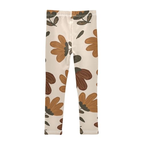 Orange Flowers Leaves Pattern Girls Leggings,Workout Leggings for Girls Toddler Athletic Leggings Size for 3-10T2