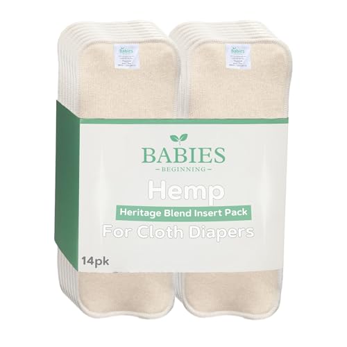 Image of Babies Beginning Cloth Diaper Inserts – 14 Pack Reusable 4 Layer Hemp Cotton Liners for Pocket Diapers – Absorbent and Breathable for Babies and Toddlers (Heritage Blend)