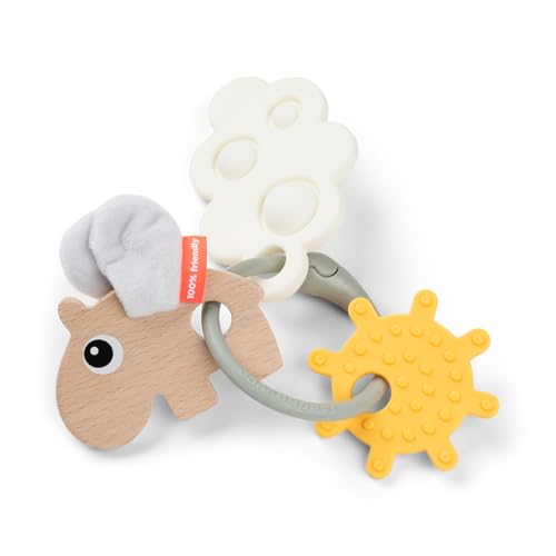 Done by Deer Sensory Activity ring Happy clouds Colour mix - Baby Teether Toy that stimulates all your babys senses with various textures, colours and shapes - Baby Travel Toys entertainment on the go