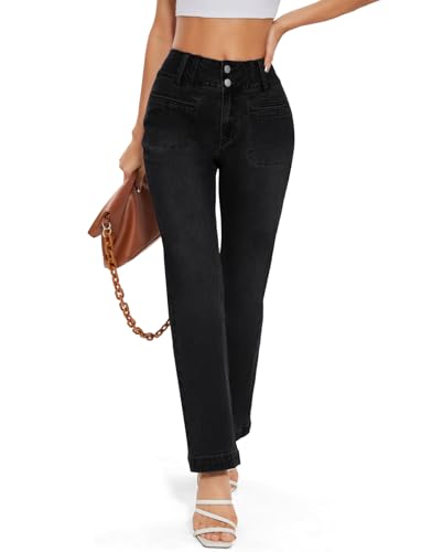 SEASUM Front Pockets Bell Bottom Jeans for Women 90s Mid Waisted Flare Bootcut Stretchy 2025 Y2K Trendy Denim Pants2