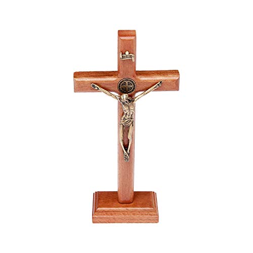 Intercession Wall and Table Wood Cross Crucifix (7.5 inch - Antique Gold)