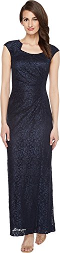 Tahari by Arthur S. Levine Women's Mettalic Lace Long Gown, Navy, 14