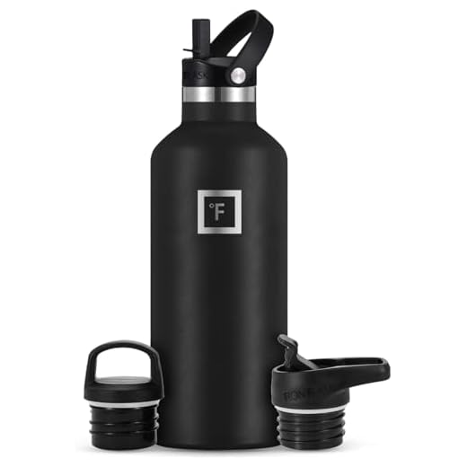 IRON °FLASK Narrow Mouth Sports Water Bottle - 32 Oz, 3 Lids (Straw Lid), Vacuum Insulated Stainless Steel, Hot Cold, Modern Double Walled, Simple Thermo Mug, Standard Hydro Metal Canteen (Black)