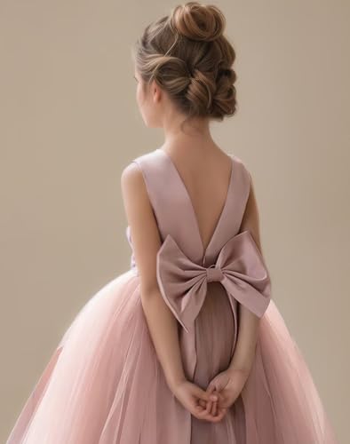 Satin Flower Girl Dress for Wedding Tulle First Communion Dresses Bow-Knot Girls Princess Pageant Gown2