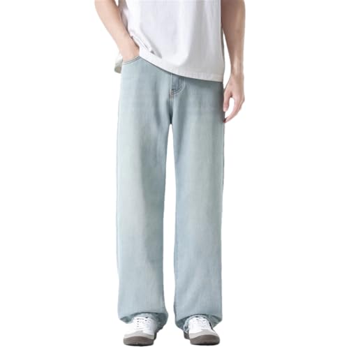 Men Straight Jeans with Pockets Zipper Pants Vintage Casual Wide Legs Denim Trousers