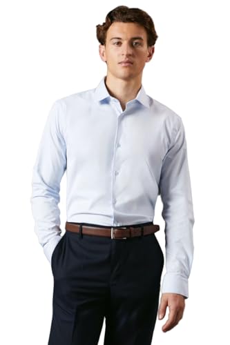Image of Burton Blue Tailored Fit Long Sleeve Easy Iron Shirt, 17.5 in, blue