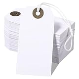 LIQWEI 100 Stück Preisschilder Flohmarkt Etiketten, 7 x 4cm Preisetiketten Hängeetiketten Anhänger Etiketten mit Schnur Geschenkanhänger Weiß Geschenk Anhänger für Kleidung Geschenke Schmuck Display