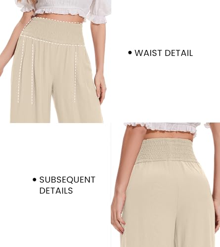 FUNYYZO Women Pull On Pants Elastic Waisted Casual Wide Leg Long Lounge Trousers with Pocket Beach Wear3