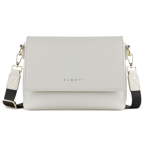 bugatti Ella Schultertasche für Damen, Frauen-Umhängetasche in Saffiano-Art aus Kunstleder, beige
