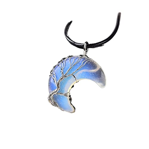 GENGGENG YEJIANGHUA 1PC Natural Crystal Pendant Tree Of Life Moon Shape Stone Quartz Mineral Jewelry Healing Stone Fit For Men Women Jewelry Gift Natural (Color : Opal)
