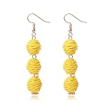 Lightweight Boho Thread Raffia Earrings for Women Handmade Braided Straw Wicker Lantern Ball Earrings Summer Beach Bohemian Geometric Earrings Holiday-yellow