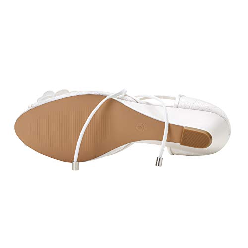 Erijunor E0165 Women Lace Tie Up Comfortable Low Heel Wedges Peep Toe Wedding Shoes Ivory Size 7 #TOP6