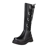 Genérico Botas Para Nieve Botines Y Botas Mujer Botas Zapatos de mujer de Estilo británico Cuero Color sólido Talón Cinturón elástico lateral Botas altas hasta Botas Largas Zapatillas (Black, 42)