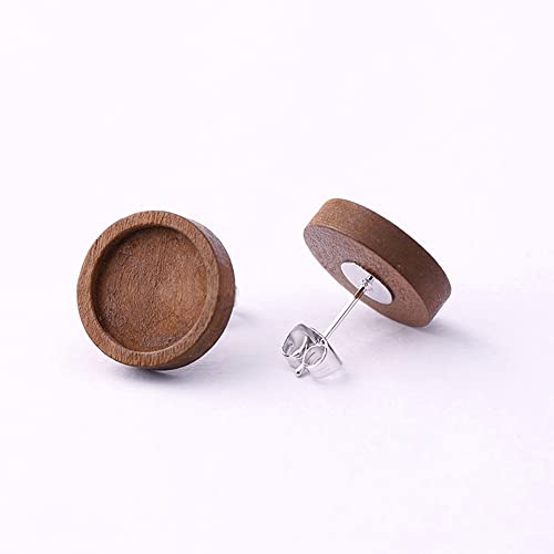 SHUNAE 40pcs 12mm Brown Wood & Stainless Steel cabochon Earring