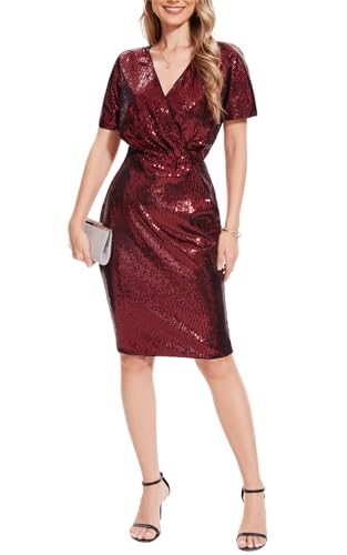 Image of Women's Crewneck Sequin Shift Dress Short Sleeve Casual Holiday Sparkly Party Dress