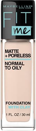 Maybelline Fit Me Matte + Poreless Liquid Foundation Makeup, Natural Ivory, 1 fl; oz; Oil-Free Foundation