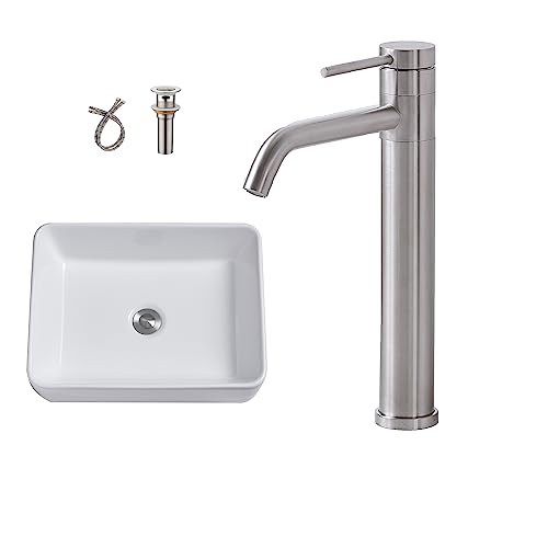 Hotis Home Brushed Nickel Vessel Sink Faucet And 16" X 12" White Bathroom Sink #TOP18
