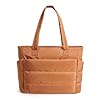 BAGSMART Tote Bag for Women, Lightweight Puffy Tote Bag with Compartments, Quilted Shoulder Bag Handbag for Travel, Work (Brown)