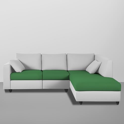 Image of Florian RHS 4 Seater L Shape Sofa Set for Living Room (Green Grey Fabric) Premium Fabric Sofa