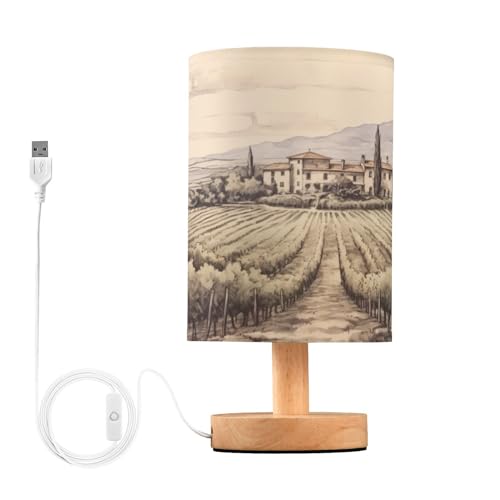 SDMKA Vintage Vineyard Bedside Table Lamp for Bedroom, Minimalist Nightstand Lamp with Round Fabric Shade for Living Room, Office, No Bulb Required