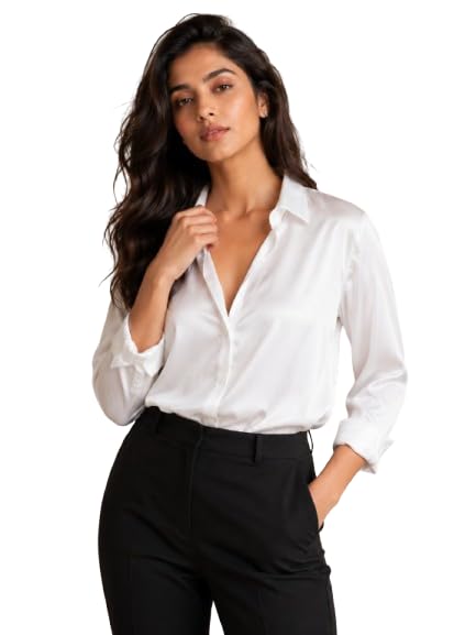 Women's Premium White Satin Shirt for Women | Formal Office Wear Long Sleeve Satin Top | Elegant Collared Casual & Business Blouse for Women-picture-32