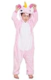 DATO Kinder Pyjamas Tier Rosa Einhorn Overall Flanell Cosplay Kostüm Kigurumi Jumpsuit für Mädchen und Jungen Hohe 90-148 cm