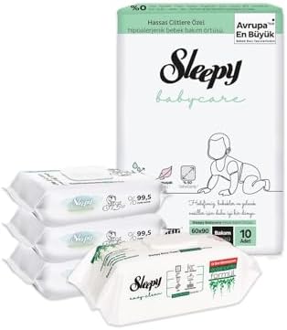 Sleepy Bebek Bakım Örtüsü 10'lu, Islak Mendil 120 Yaprak ve Temizlik Havlusu