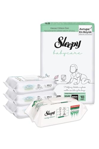 Sleepy Bebek Bakım Örtüsü 10'lu, Islak Mendil 120 Yaprak ve Temizlik Havlusu