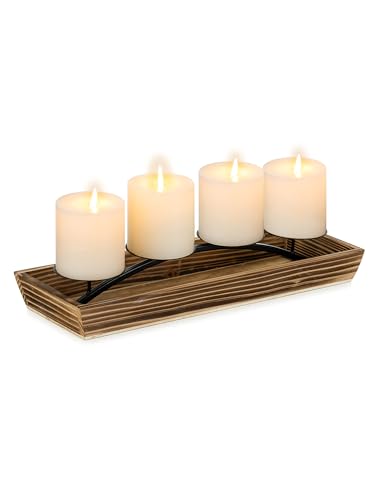 Romadedi Advent Wreath Plate Oblong Small Wooden Tray with Metal Frame Black for Pillar Candles Diameter 8 cm Advent Arrangement 40 x 15 cm for Christmas Table
