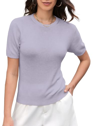 Image of DAIMIDY Women's Short Sleeve Sweaters Lightweight Summer Sweater Casual Knit Pullover Tops