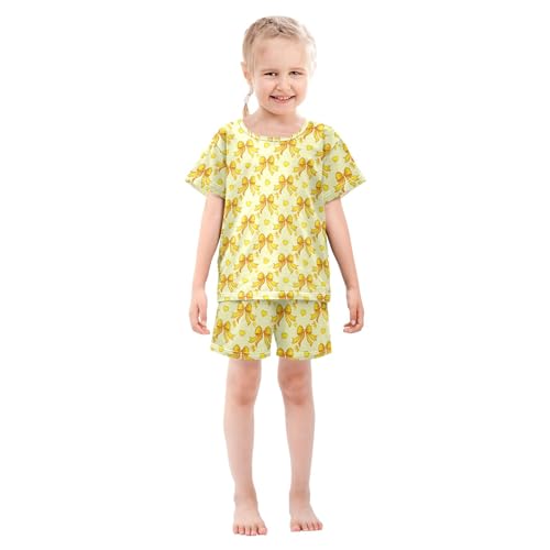 UMIRIKO Yellow Bows Summer Short Sleeve Pajamas Sleepwear PJ Set B0405165