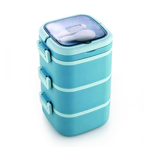 Image of Ganesh 3 Compartment Cubex Insulated Food Container with Attractive Spoon - Airtight Leak-Proof Lunch Box for Office, School, Picnic 1140ml- Green