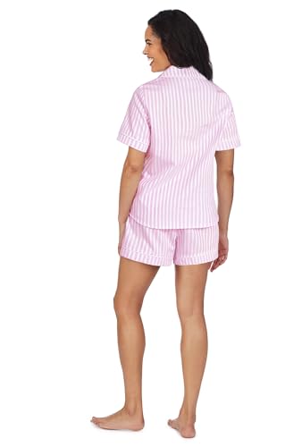 Image of Bed Head PJs Women's Short Sleeve Woven Cotton Sateen Shorty Pajama Set - Organic, Soft, Lightweight, Classic Fit Sleepwear