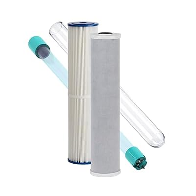 Kind Water Whole House Replacement Filter Set – Sediment, Carbon Block, UV Replacement Lamp & Quartz Sleeve – Fits E-3000 and E-1000 Systems – Maintain Clean, Safe Water – Easy 1-Year Kit