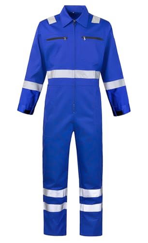 KTWOLEN Mono de Trabajo Hombre Reflectante Ropa de Trabajo Mono Traje de Mecanico Alta visibilidad Buzo de Trabajo Pintura Mono Trabajo para Construccion, Azul real, XL