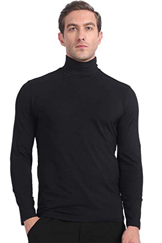 Yostylish Mens Thermal Tops V-Neck Pullover Turtleneck Shirts Premium Cotton Lightweight Black