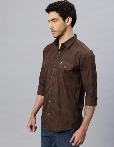Image of Majestic Man Men's Pure Cotton Cargo Checkered Shirt with Dual Flap Pockets - Slim Fit | Full Sleeve | Casual Wear | Trendy & Comfortable