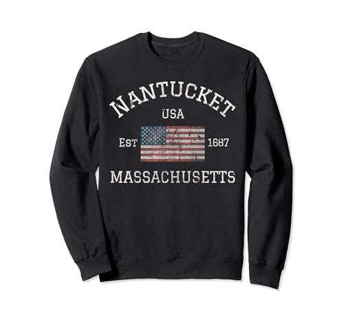 Nantucket Massachusetts American Flag USA Travel Vintage Sweatshirt