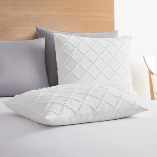 Image of Boho Bedding Queen - White Tufted Boho Duvet Cover Set, 3 Piece Queen Size Duvet Cover with Zipper Closure, 90x90 Inches and 2 Pillow Shams